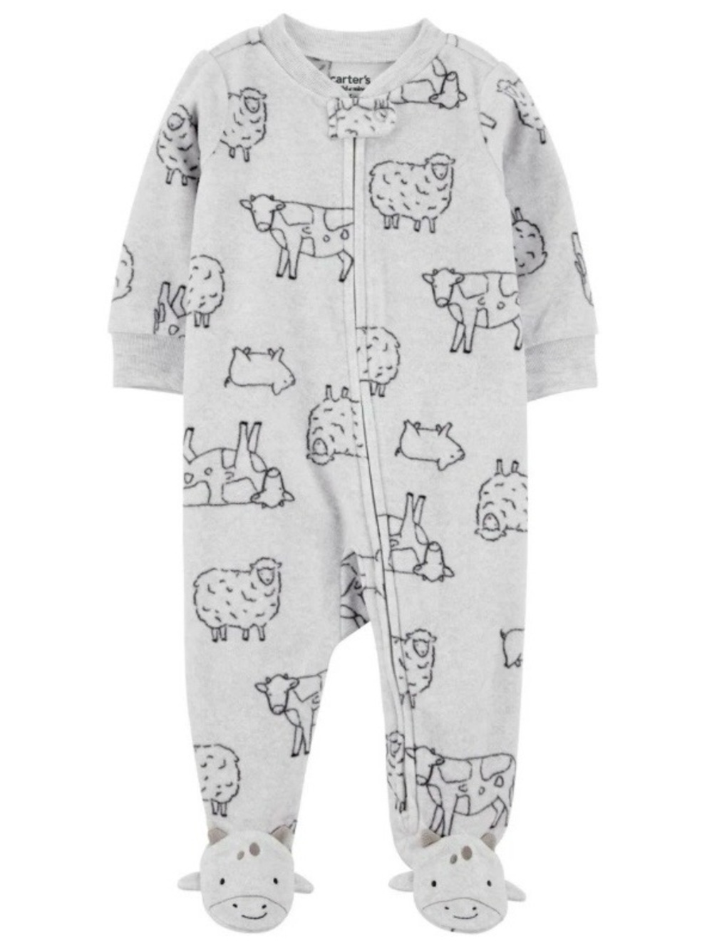 Carter's Light Gray Farm Animal Fleece Footed One-Piece